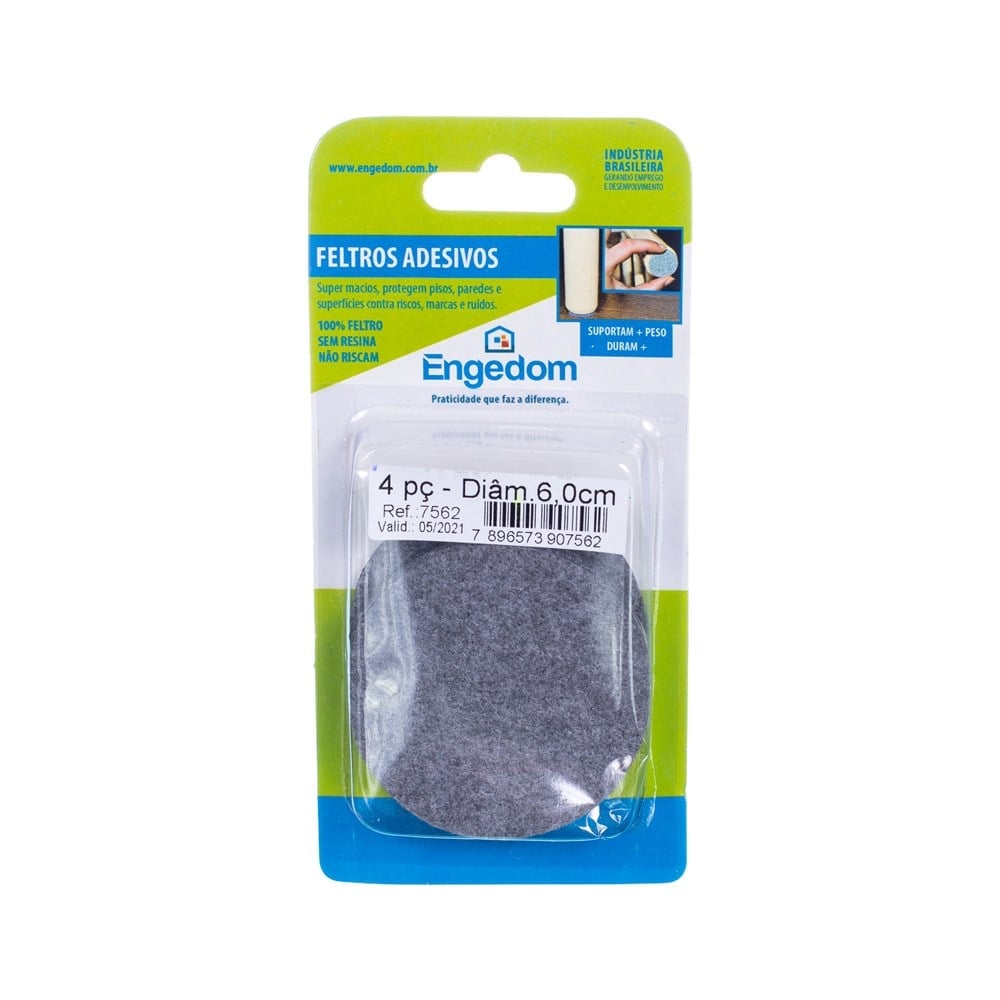 Feltro AA Engedom Cinza Redondo 6.0cm 4 Peças 7562